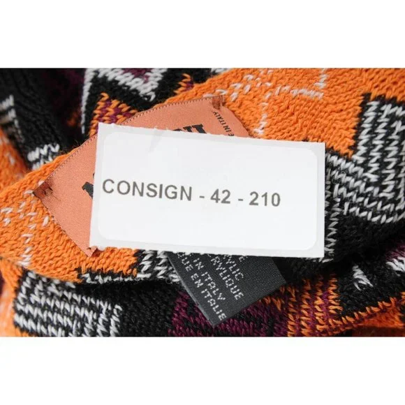 Missoni Womens Fringe Scarf Orange Purple Yellow Geometric Zigzag Wool Acrylic